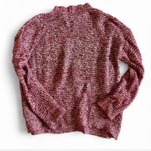 St. John's Bay Red & Cream Marled Knit Sweater Mock Turtleneck Warm Pullover PXL